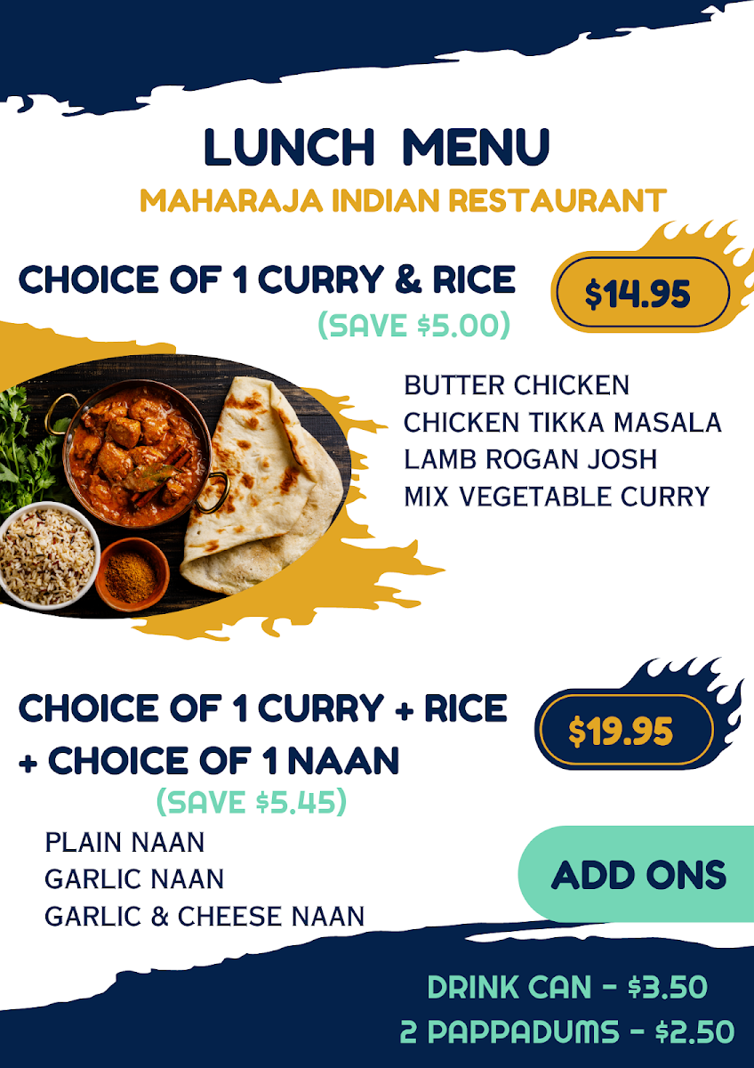 Menu, Maharaja Indian Restaurant Cleveland