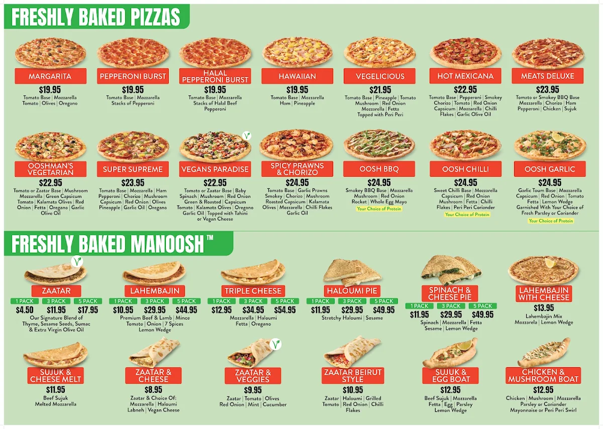 Menu, OOSHMAN Chatswood