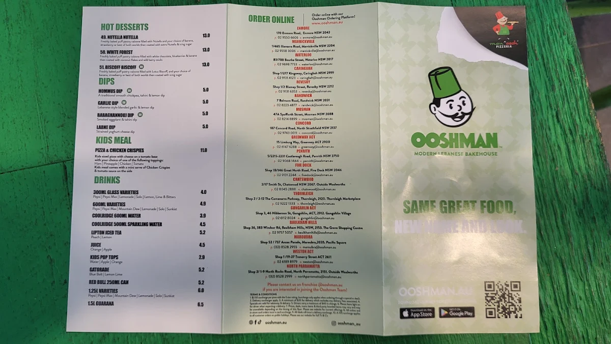 Menu, OOSHMAN Chatswood