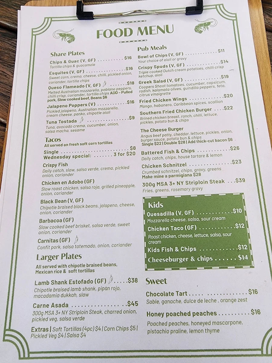 Menu, Australian Hotel Ballina