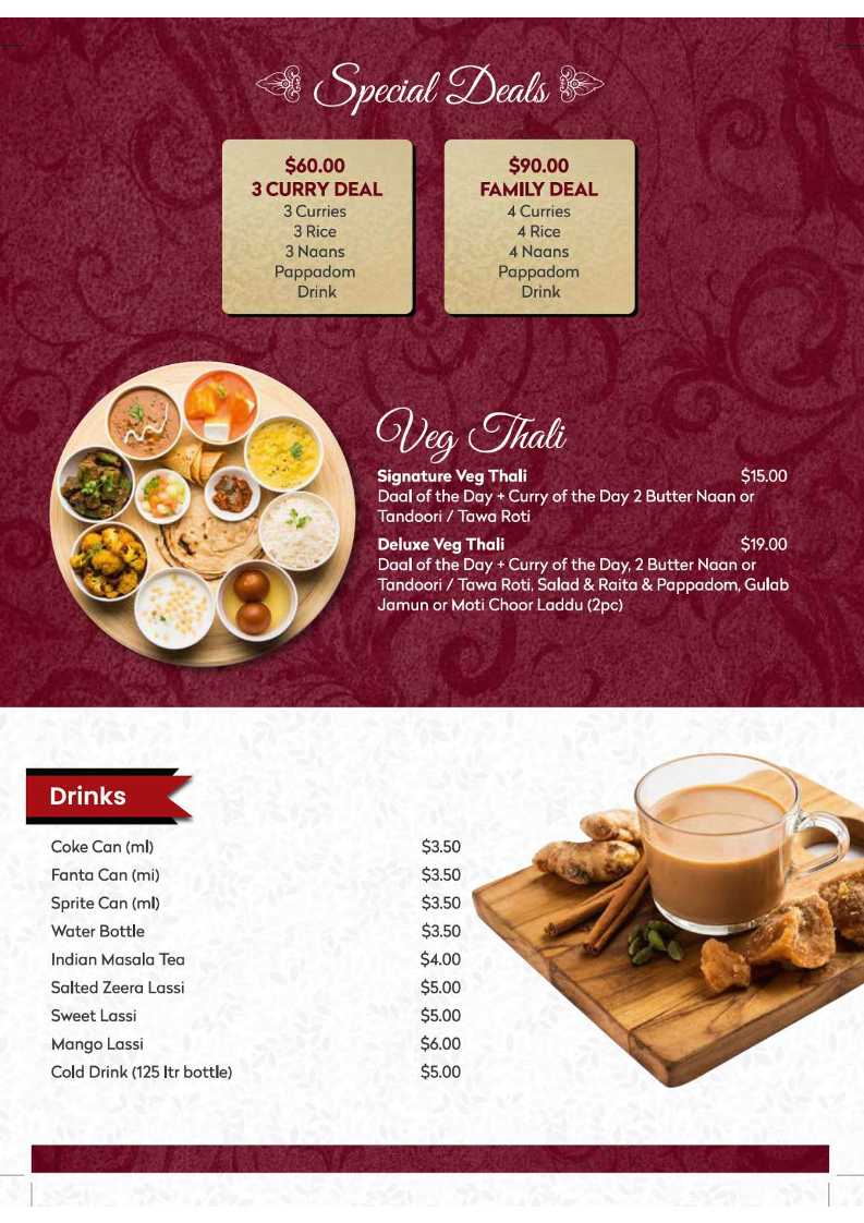 Menu, Baba Sweets Wallan