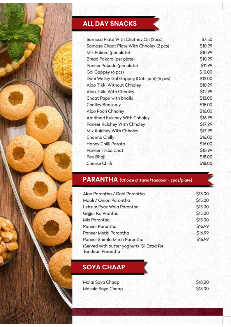 Menu, Baba Sweets Wallan