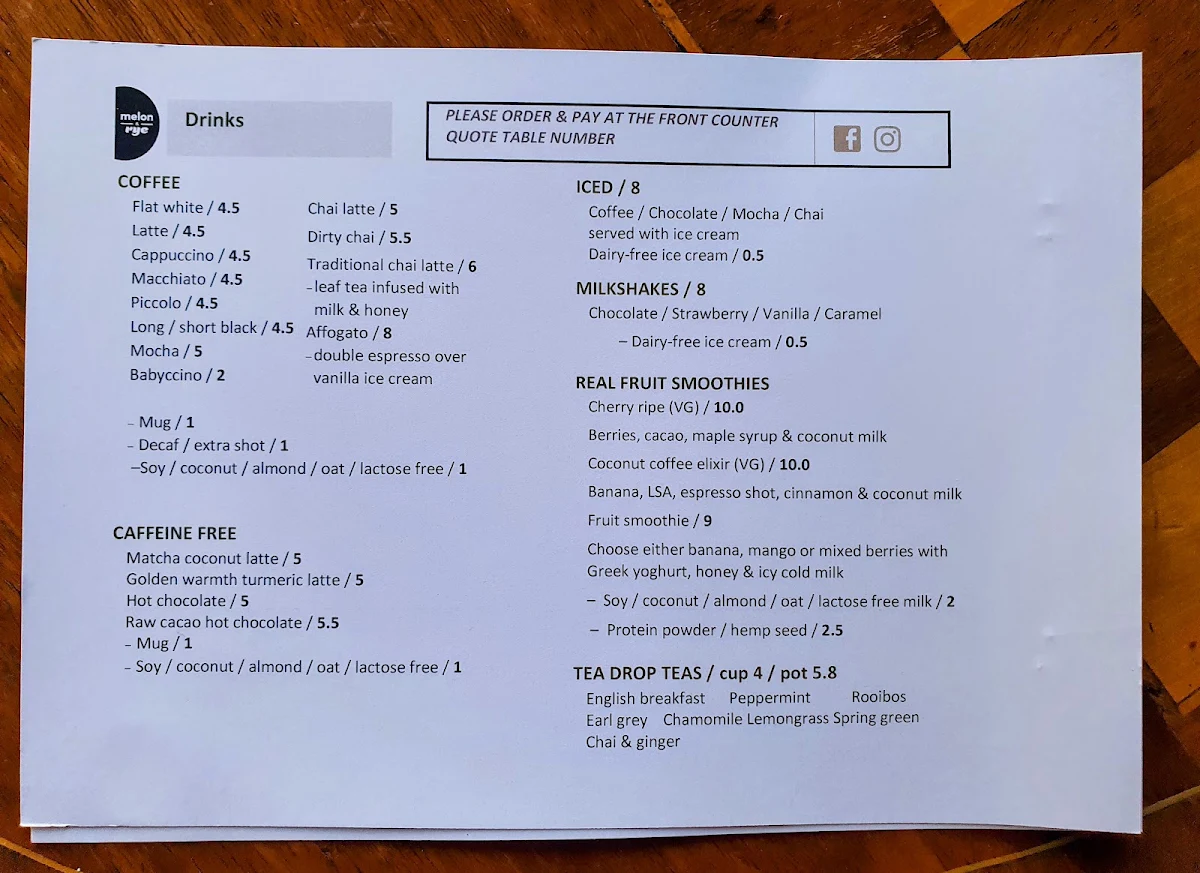 Menu, Melon & Rye