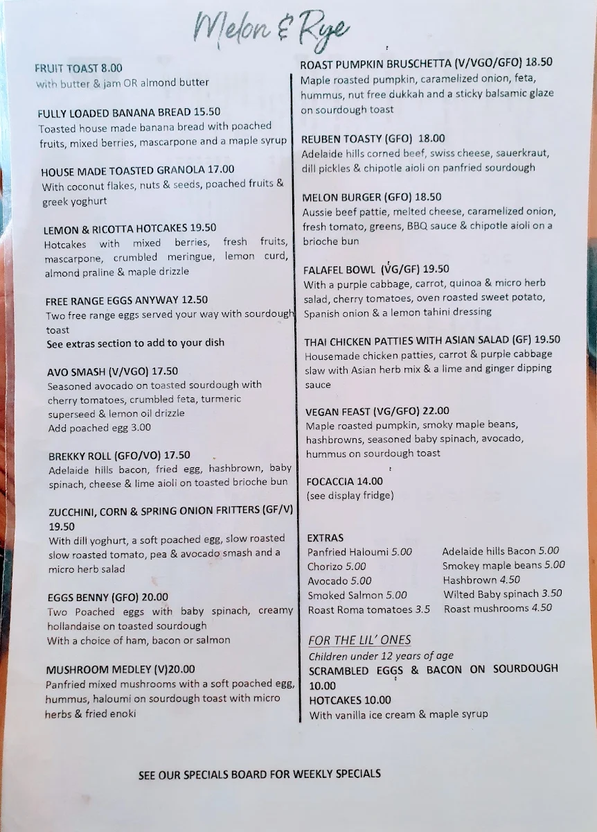 Menu, Melon & Rye