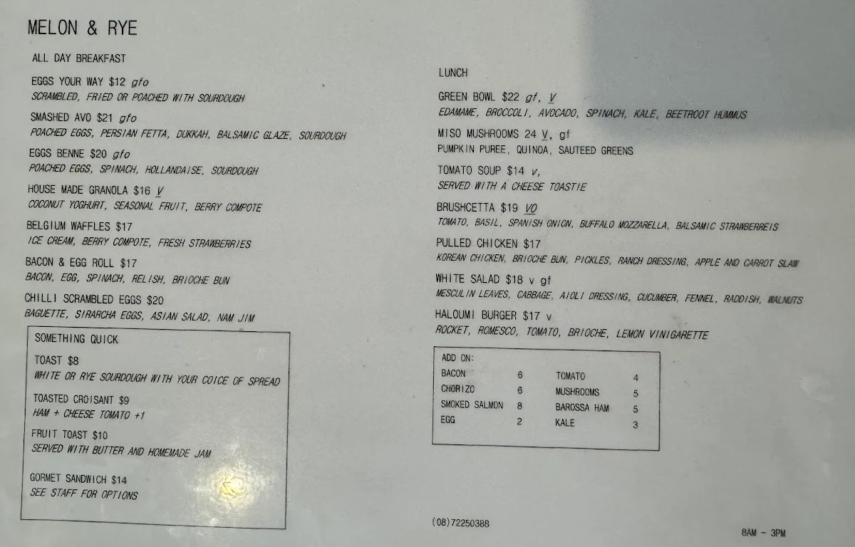 Menu, Melon & Rye
