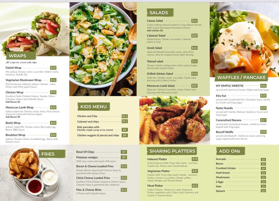 Menu, Art de Cafe