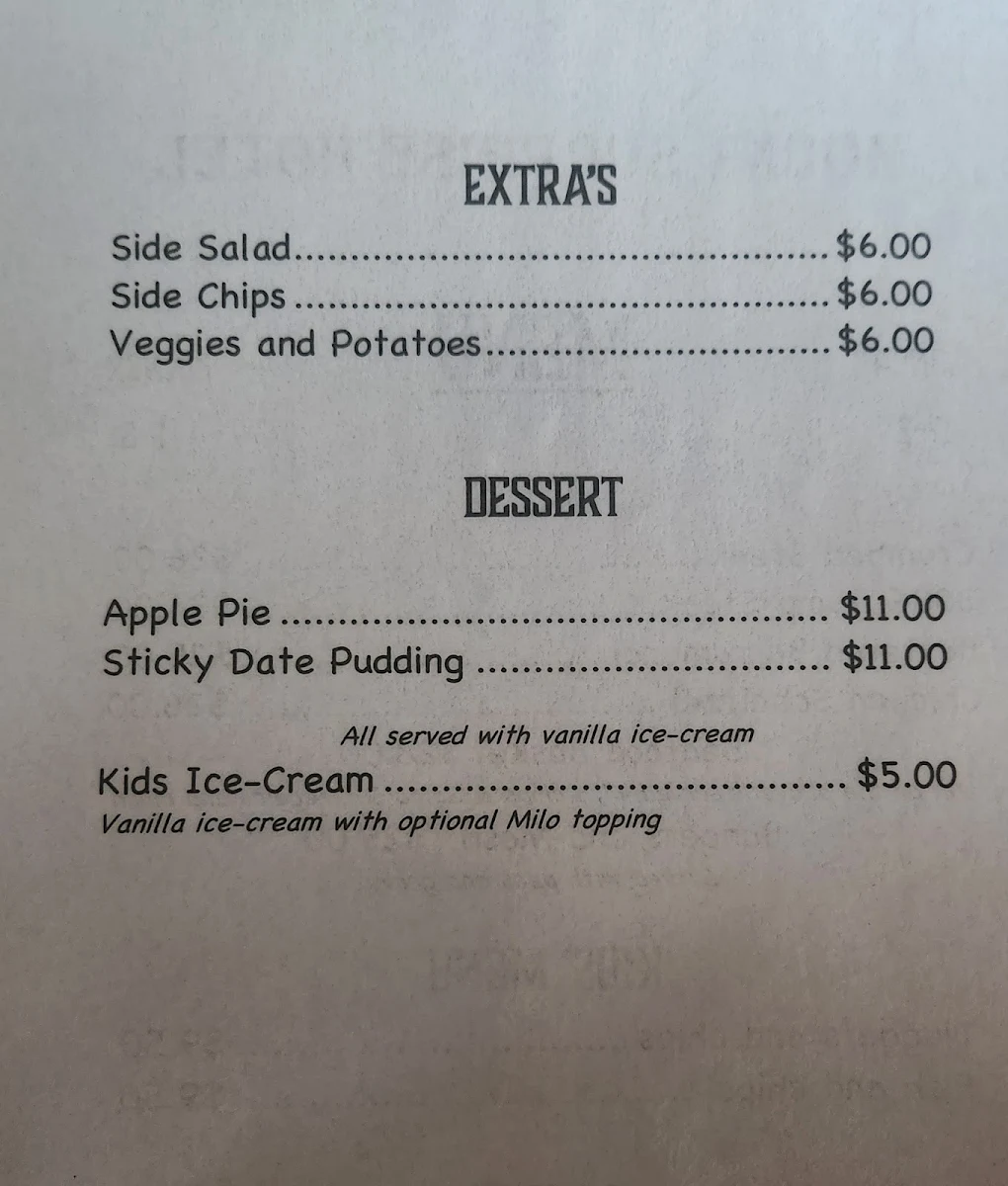 Menu, Mount Surprise Hotel & Pub