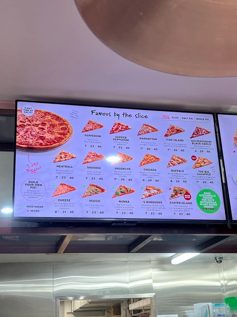 Menu, Sal's Authentic New York Pizza - Broadbeach