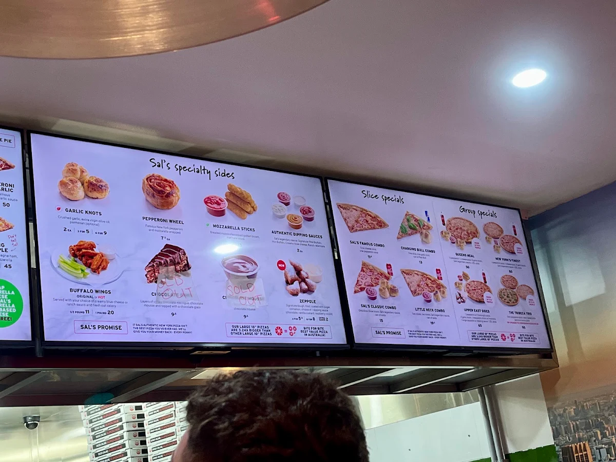 Menu, Sal's Authentic New York Pizza - Broadbeach