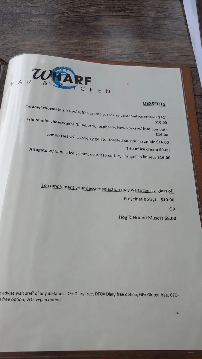 Menu, The Wharf Bar & Kitchen