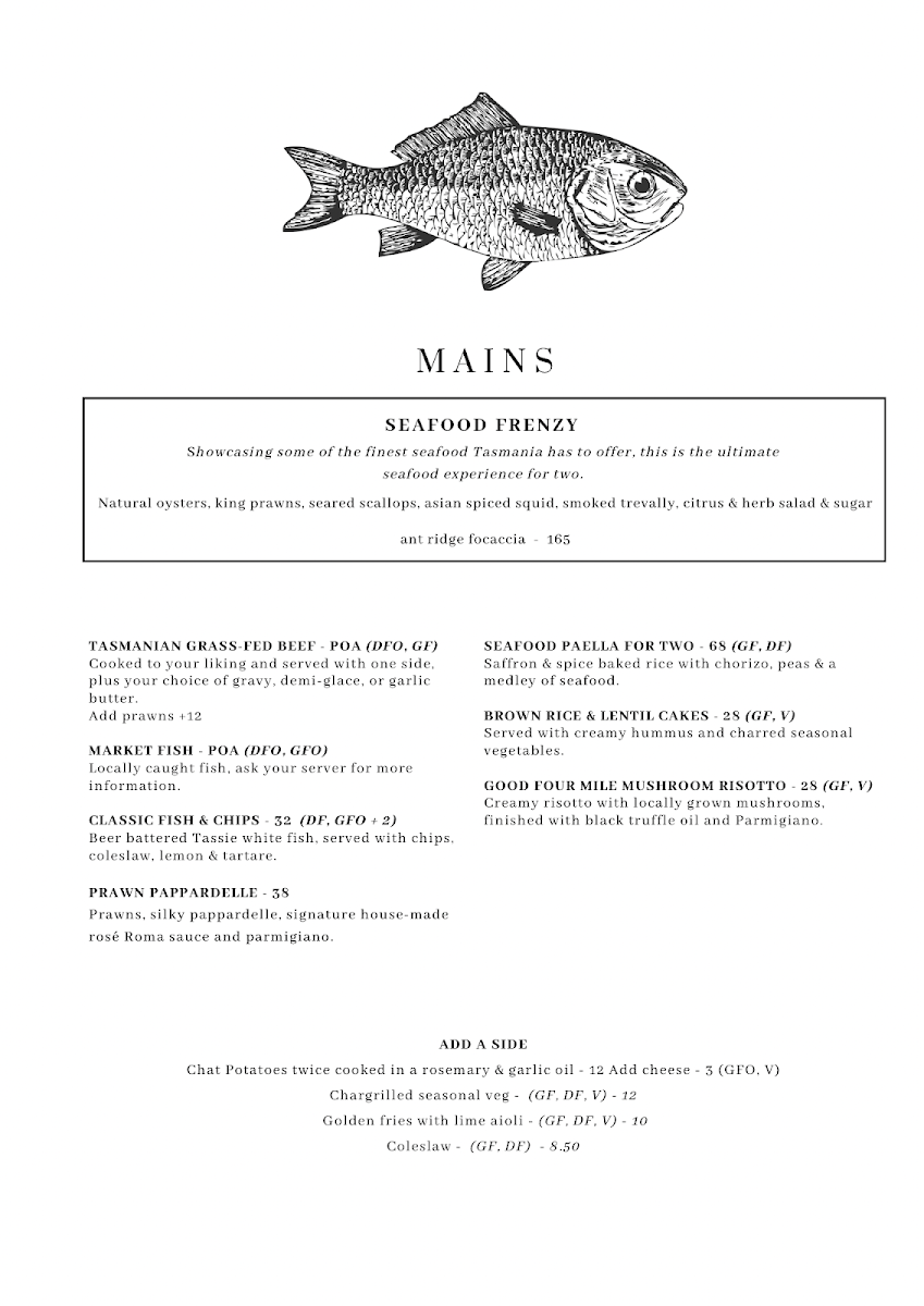 Menu, The Wharf Bar & Kitchen