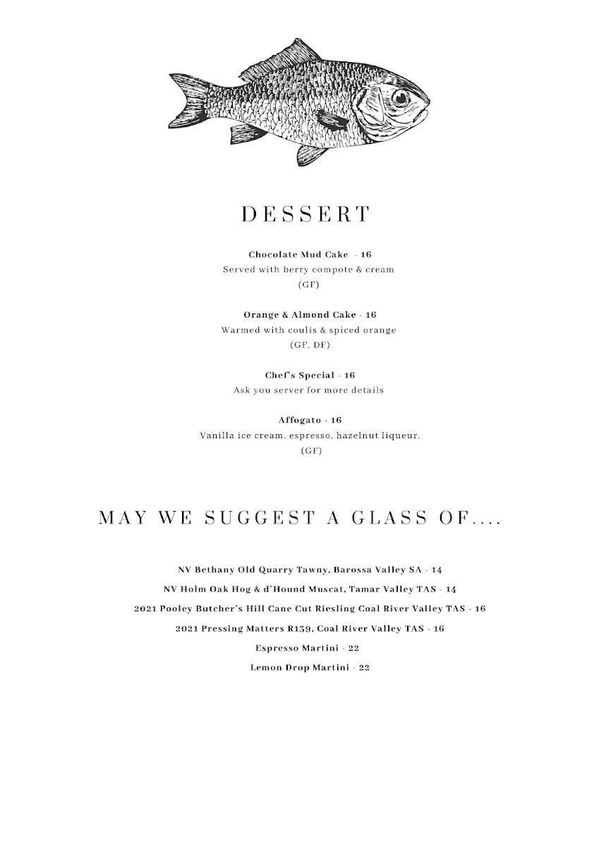 Menu, The Wharf Bar & Kitchen