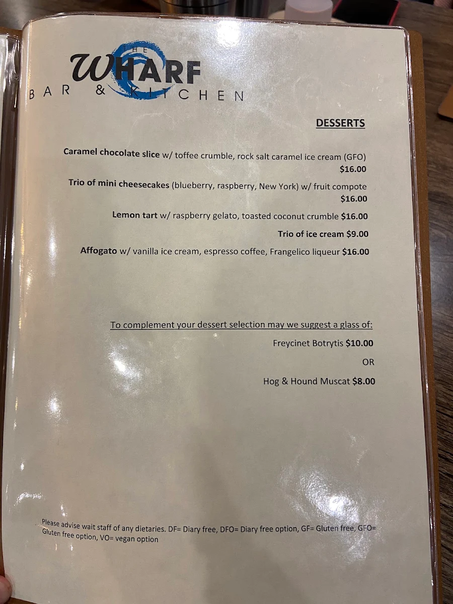 Menu, The Wharf Bar & Kitchen