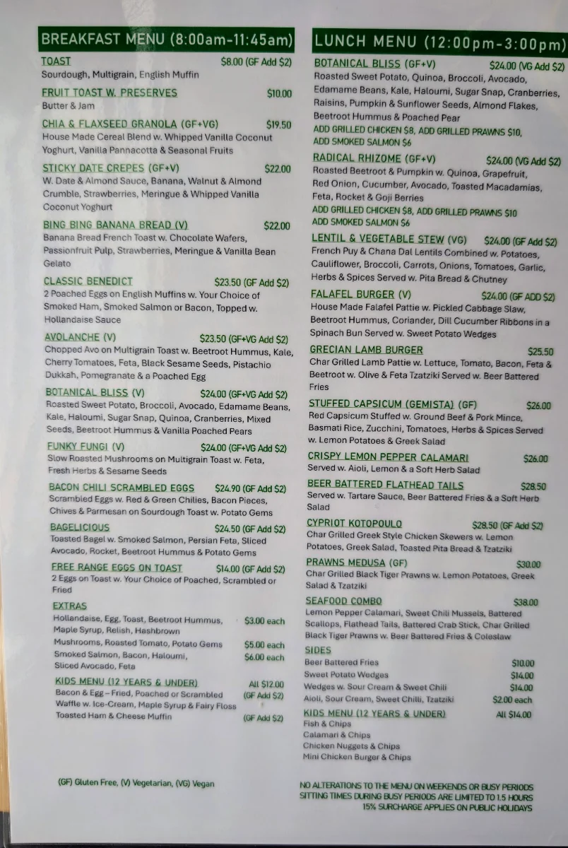Menu, Beach Cafe Seaford