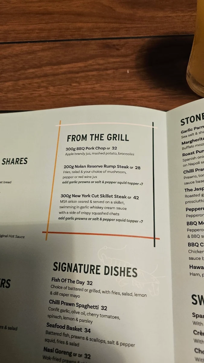 Menu, Jacobs Well Hotel