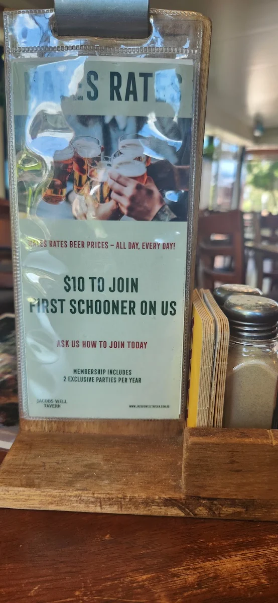Menu, Jacobs Well Hotel