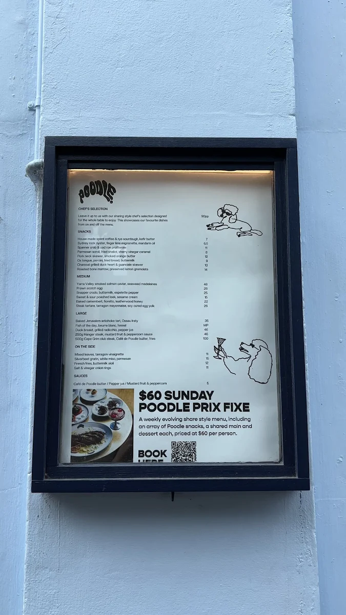 Menu, Poodle Bar & Bistro