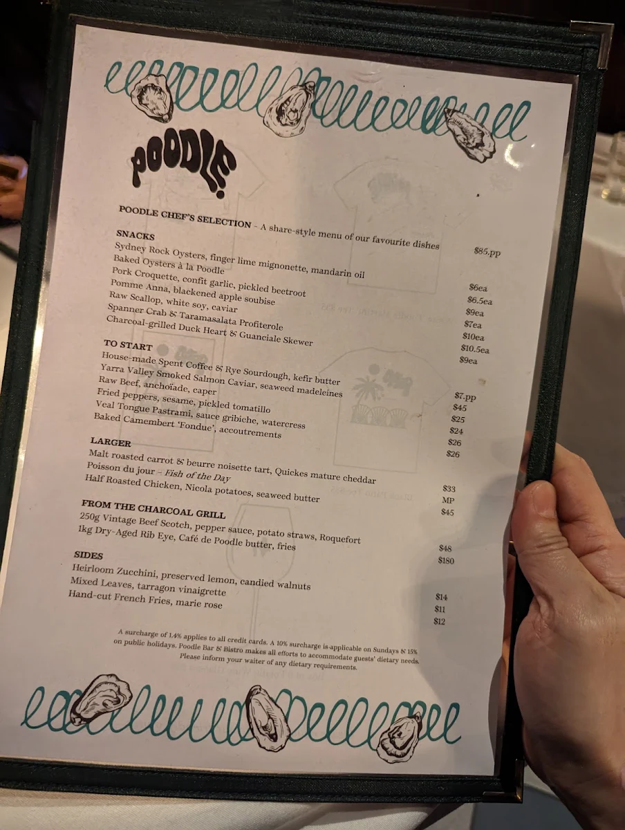 Menu, Poodle Bar & Bistro