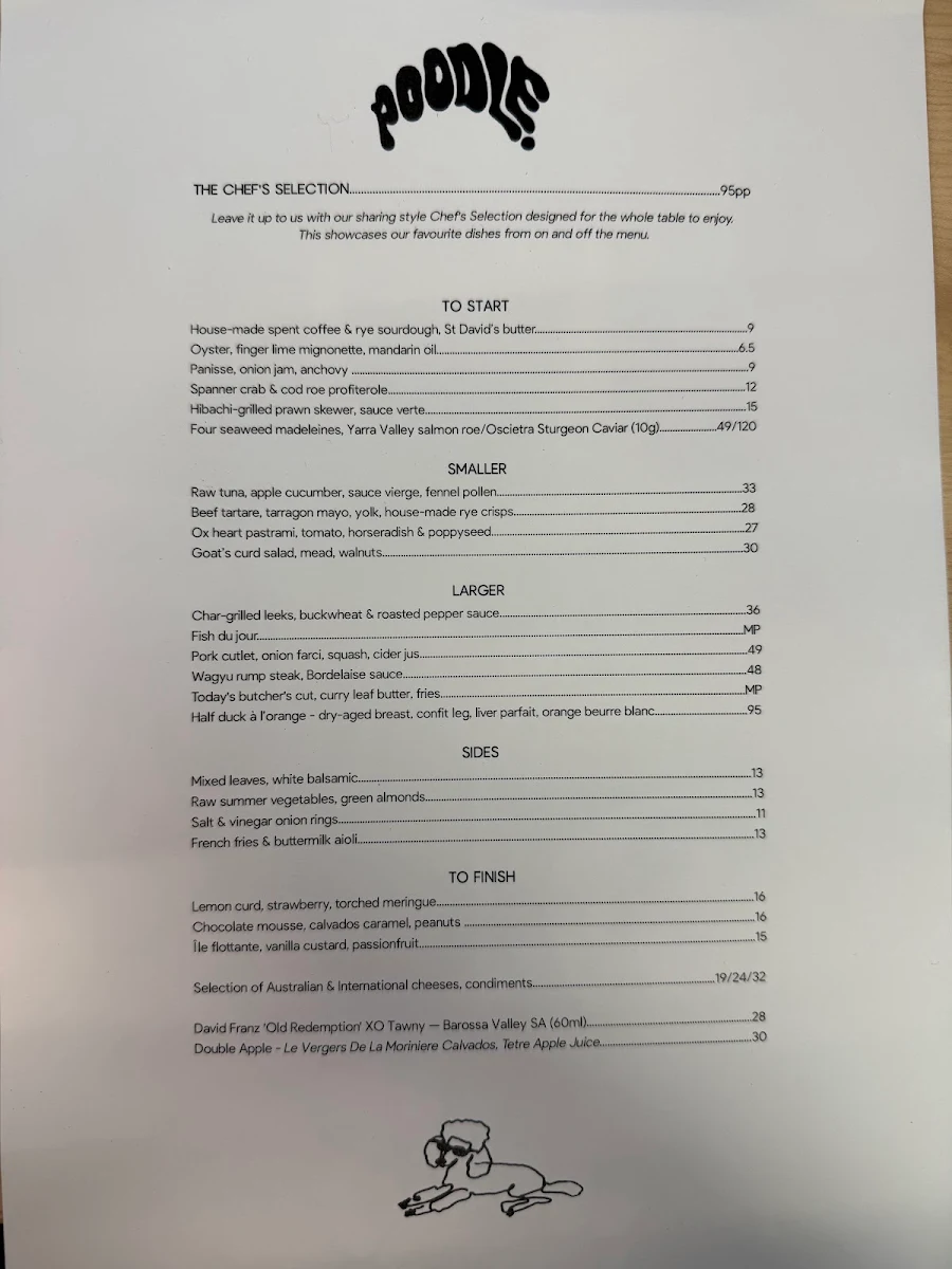 Menu, Poodle Bar & Bistro