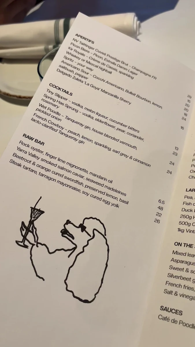 Menu, Poodle Bar & Bistro