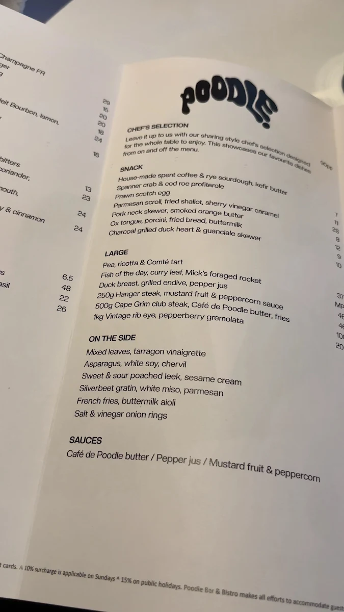 Menu, Poodle Bar & Bistro