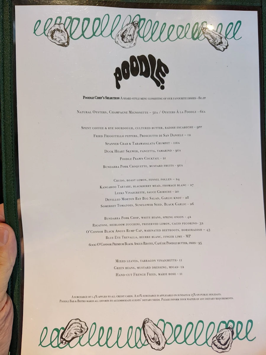 Menu, Poodle Bar & Bistro