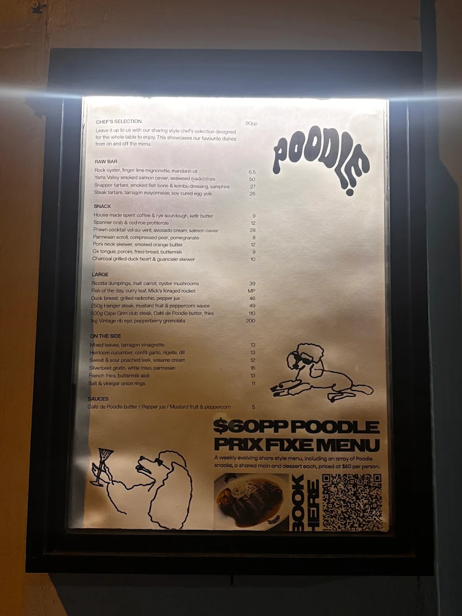 Menu, Poodle Bar & Bistro