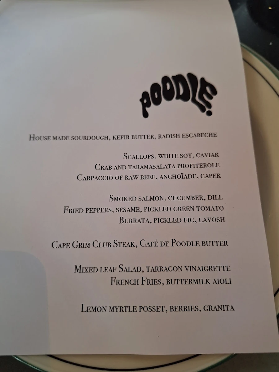 Menu, Poodle Bar & Bistro