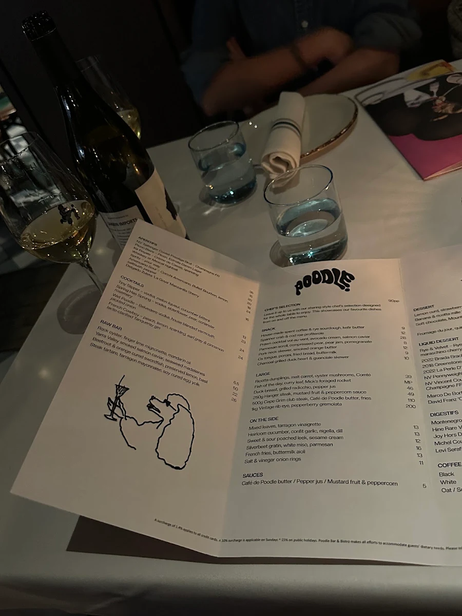 Menu, Poodle Bar & Bistro