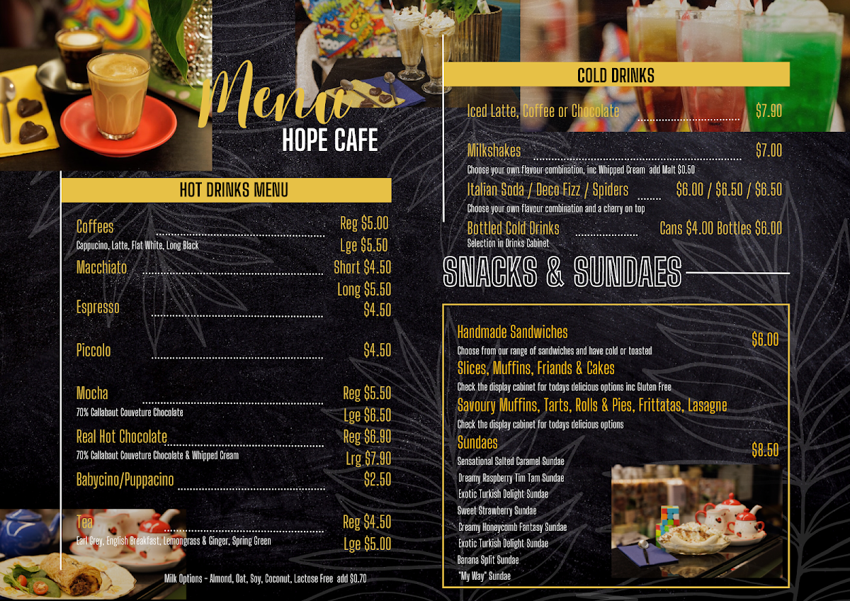 Menu, Hope Cafe Tasmania