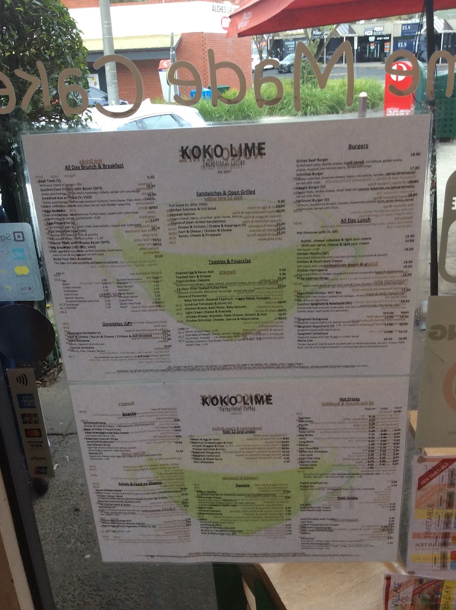 Menu, Koko Lime Cafe