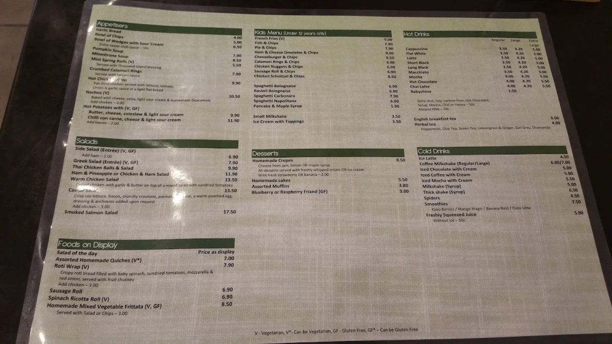 Menu, Koko Lime Cafe