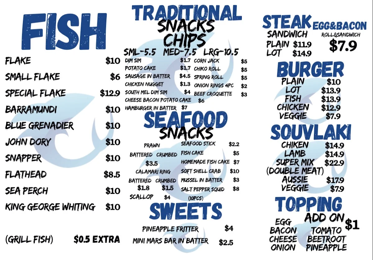 Menu, Strathmore Fish Supply - Fish & Chips