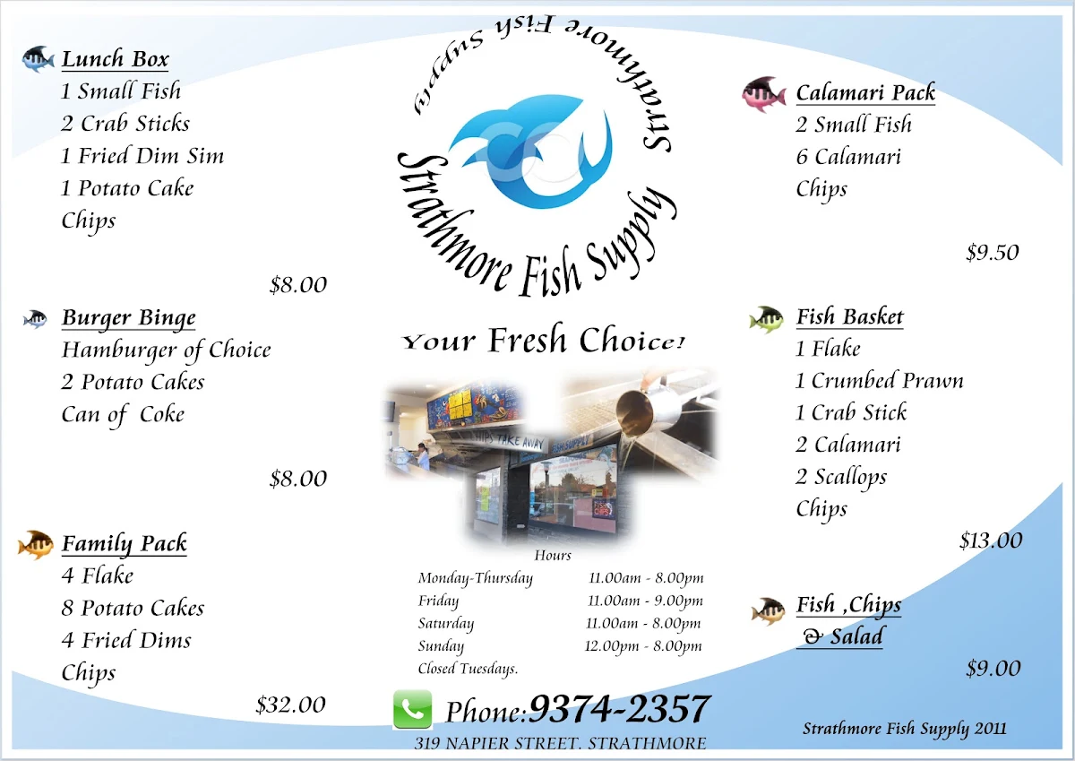 Menu, Strathmore Fish Supply - Fish & Chips