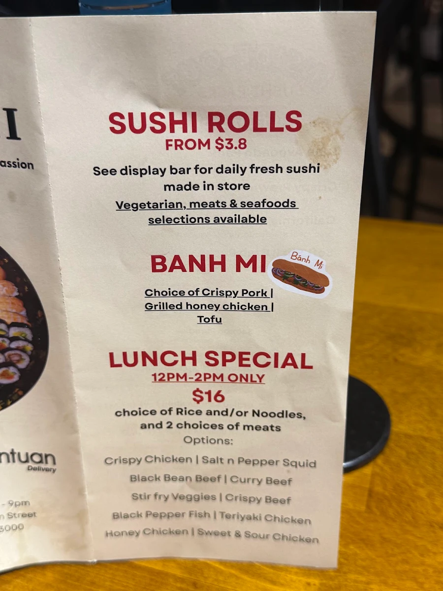 Menu, Aki Sushi