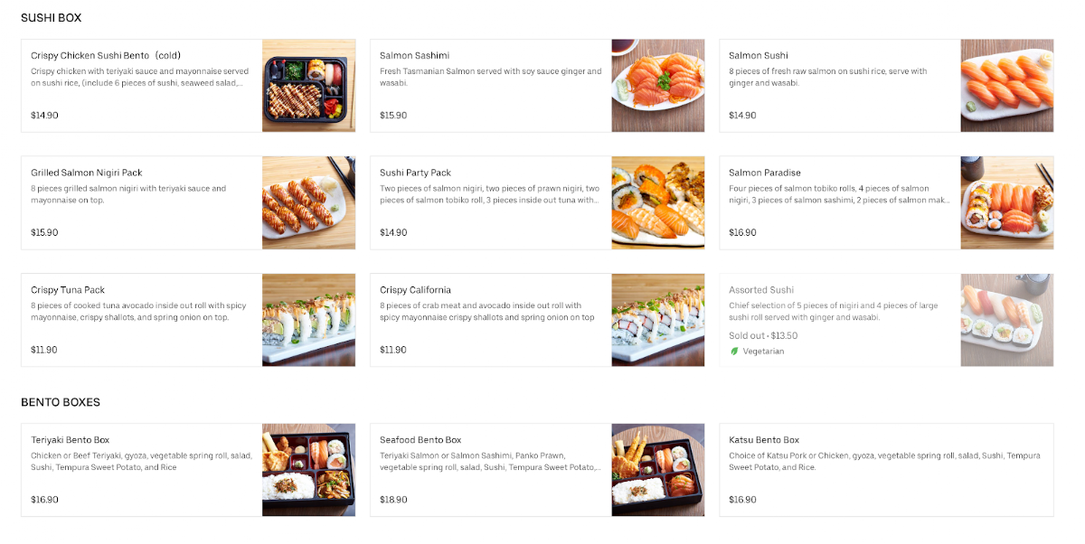 Menu, Aki Sushi