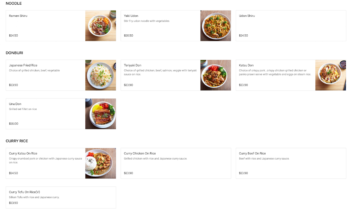 Menu, Aki Sushi