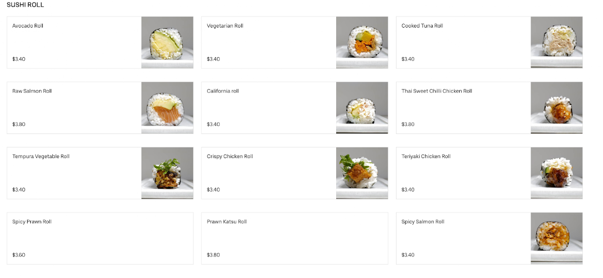 Menu, Aki Sushi