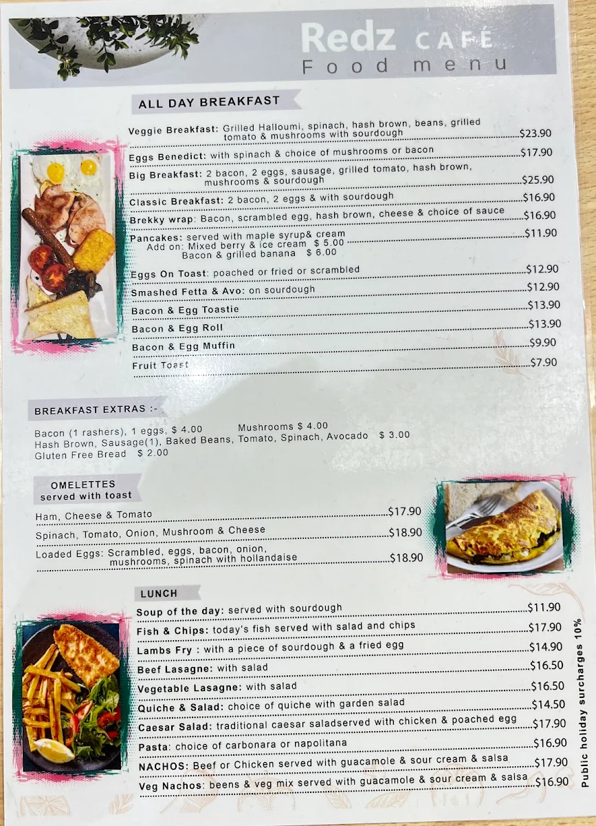 Menu, Redz Café