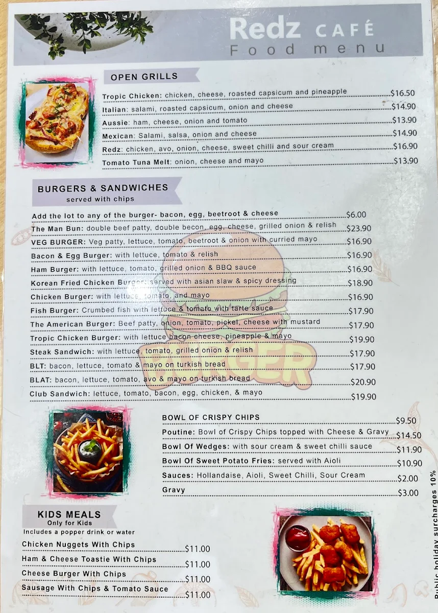 Menu, Redz Café