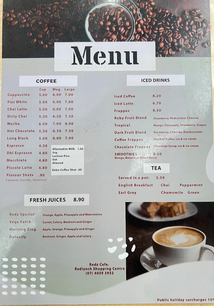 Menu, Redz Café