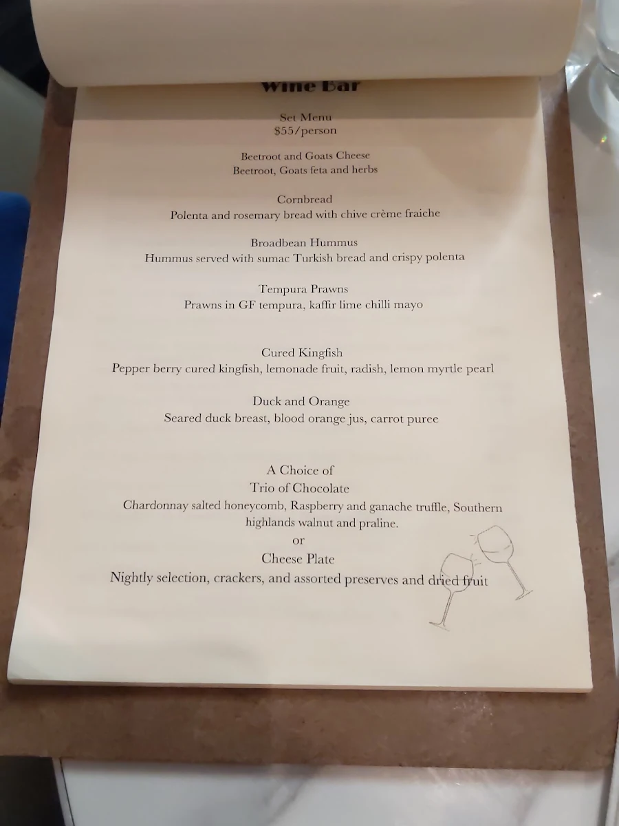 Menu, Romanée Wine Bar