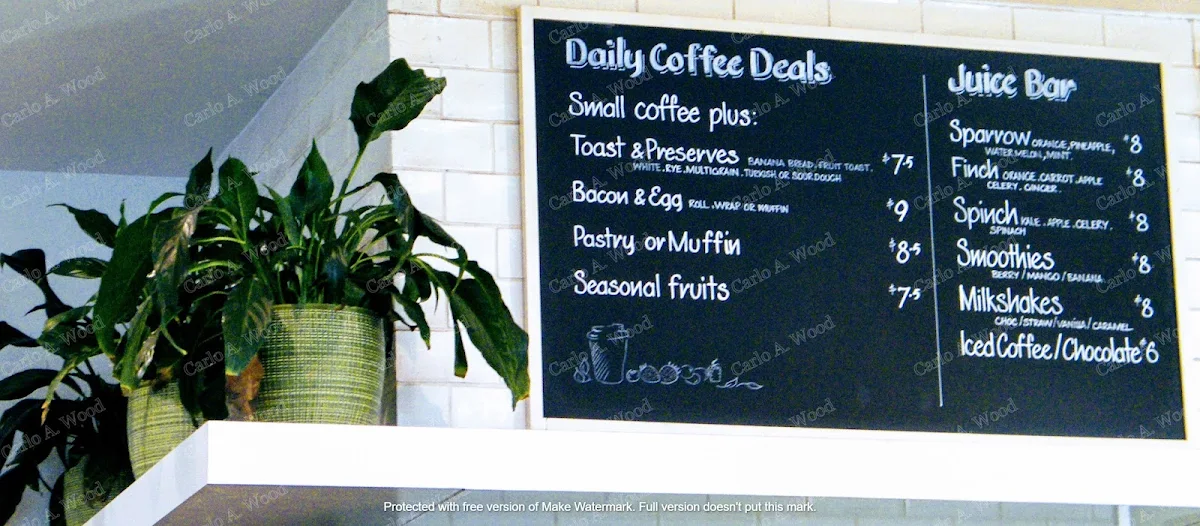 Menu, Sparrow & Finch Espresso