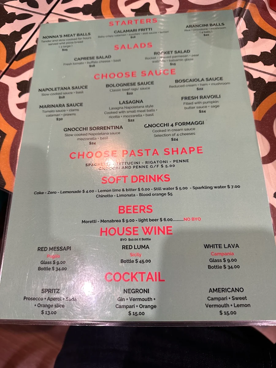 Menu, Napoli Centro pizzeria