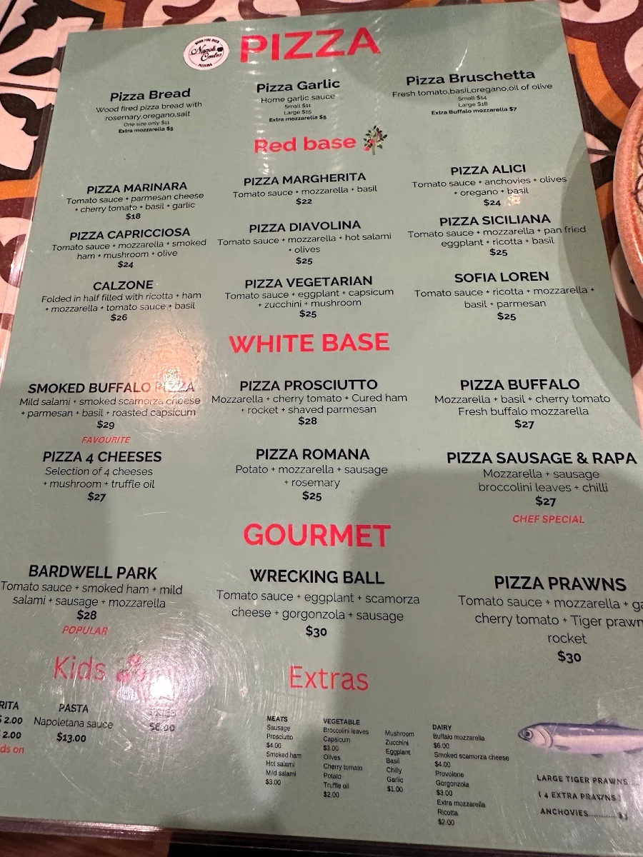 Menu, Napoli Centro pizzeria