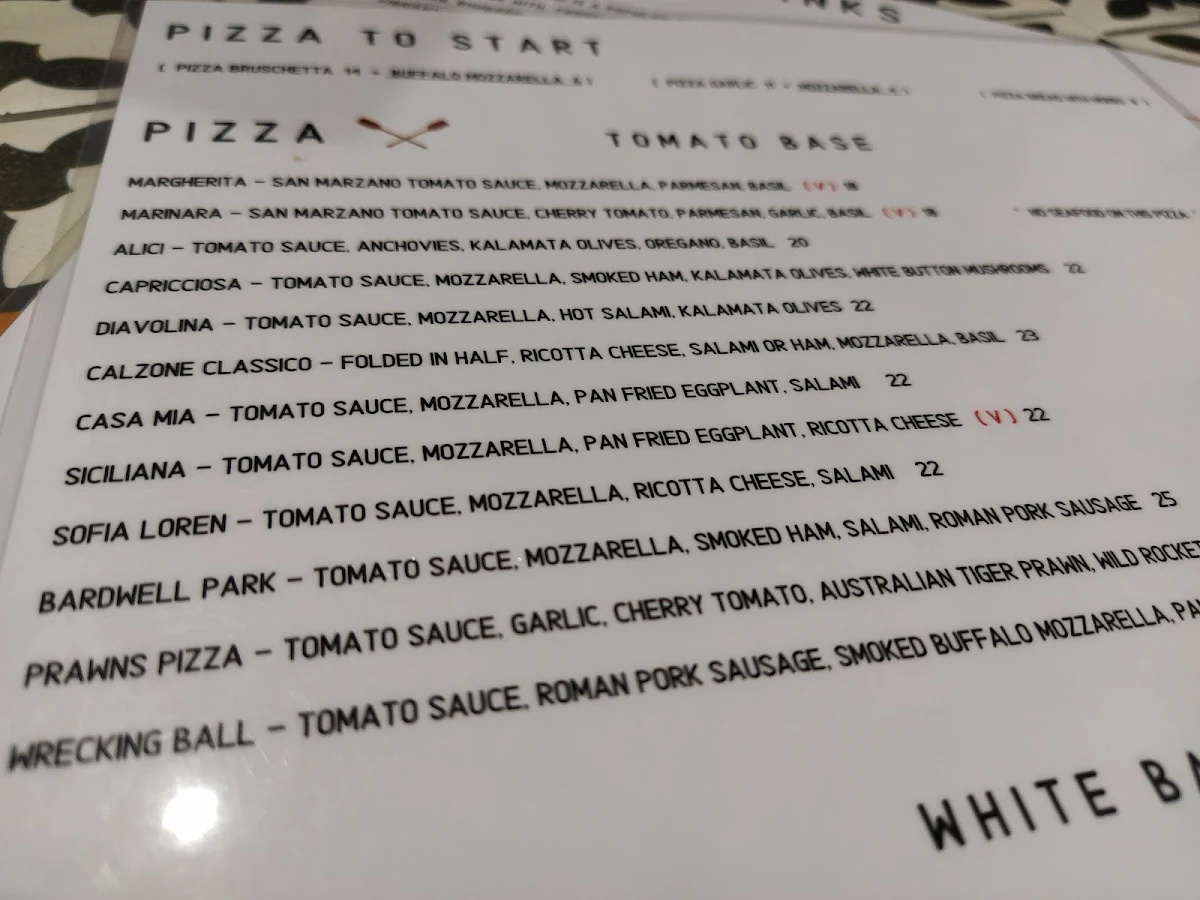 Menu, Napoli Centro pizzeria
