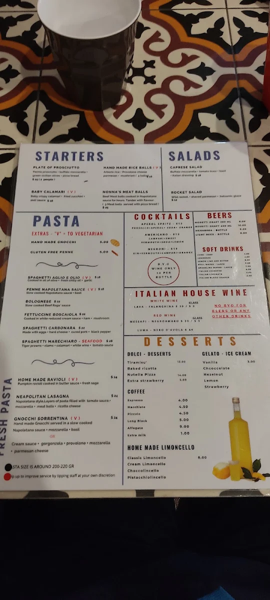 Menu, Napoli Centro pizzeria