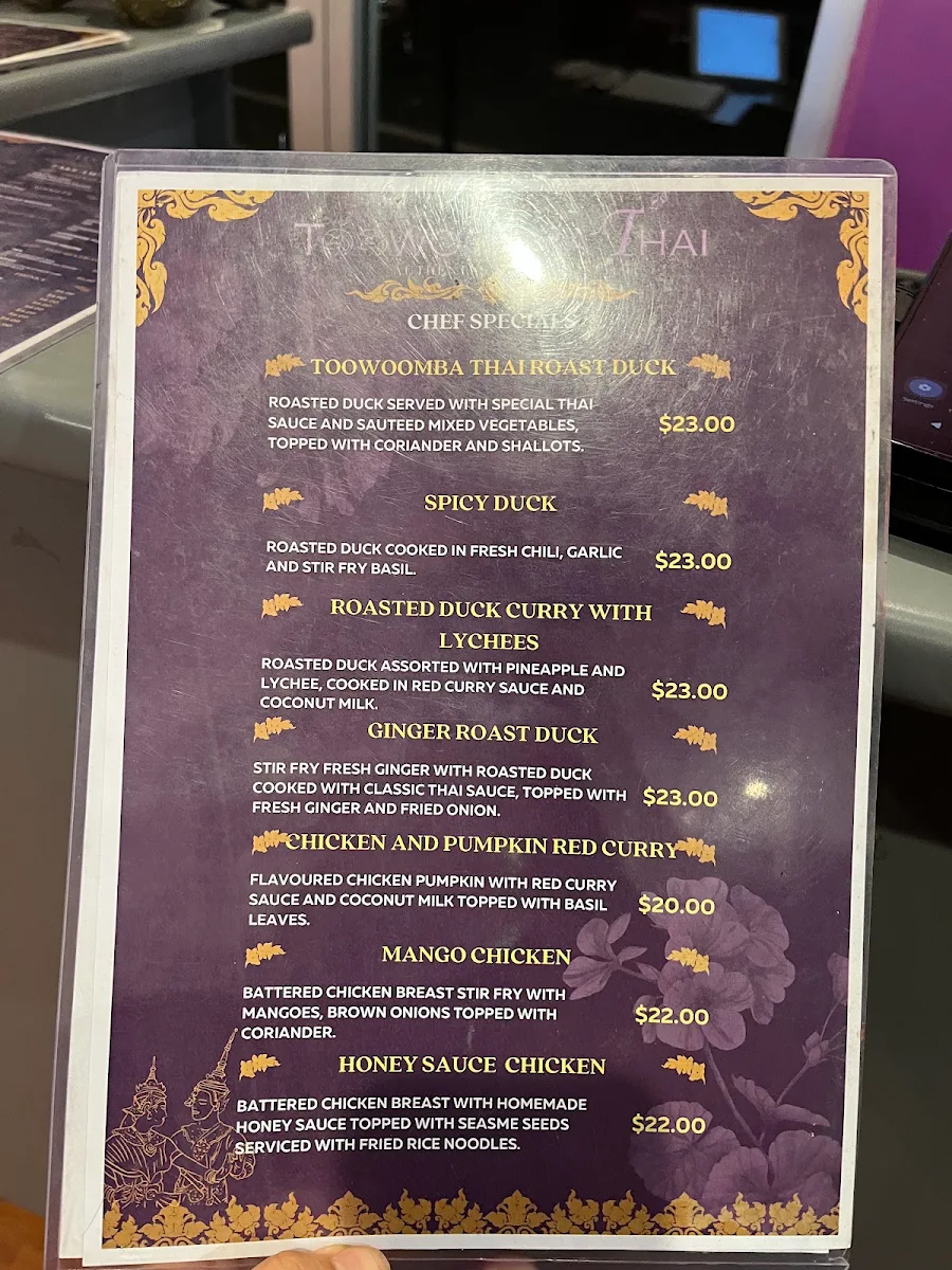 Menu, Toowoomba Thai Restaurant