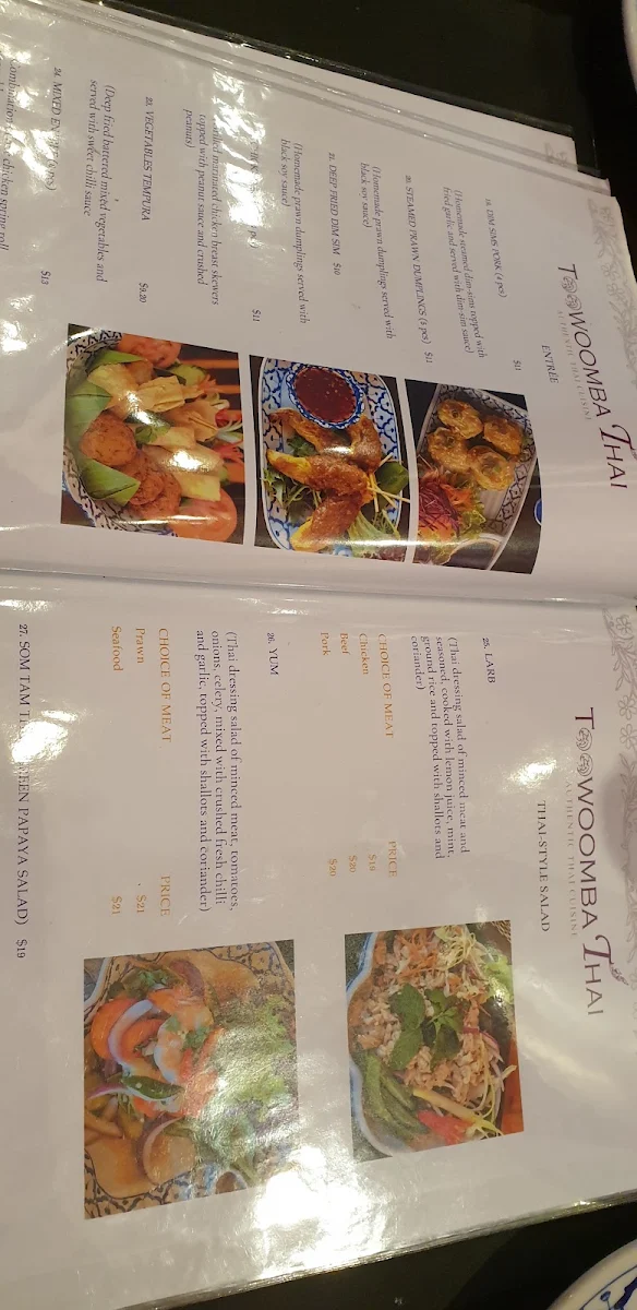 Menu, Toowoomba Thai Restaurant