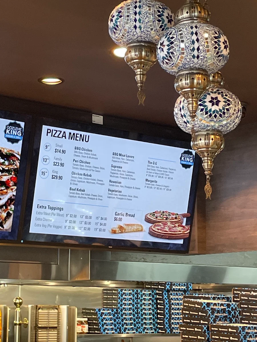 Menu, Gozleme king kebabs and grill